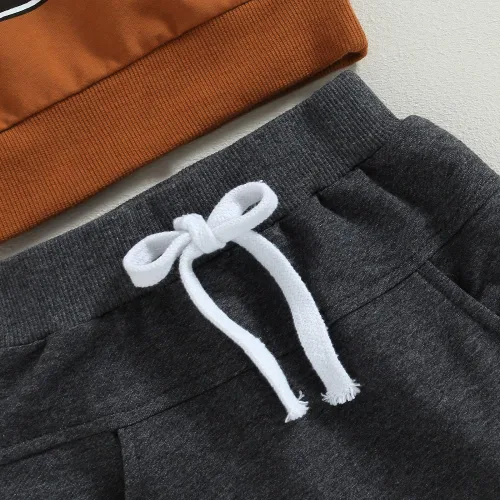 Vista 6 de Conjunto de 2 piezas de sudadera de manga larga con cuello redondo y pantalones deportivos para bebé niño