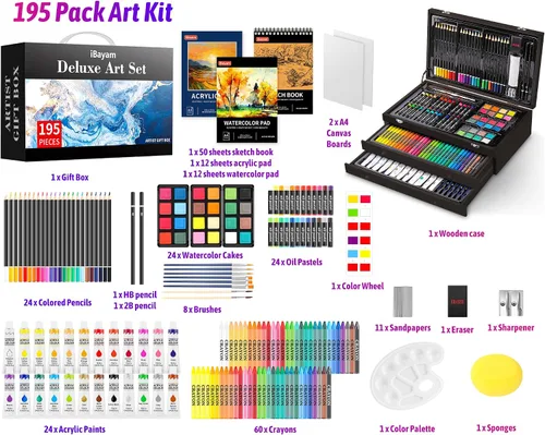 Vista 2 de iBayam Juego de Arte Deluxe, Caja de Regalo para Artista de 195 Piezas, Kit de Dibujo y Pintura de Artes y Manualidades, Suministros de Arte