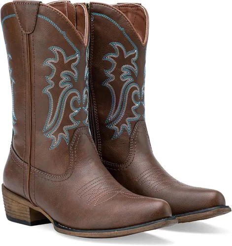 Vista 7 de Jeossy Botas vaqueras para mujer, vaquera occidental, a media pantorrilla, puntera redonda, bordadas, con cremallera