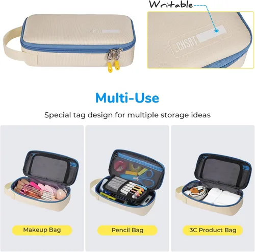 Vista 3 de Estuche grande para lápices, estuche duradero para bolígrafos con gran capacidad, bolsa de papelería portátil minimalista con asa para escuela