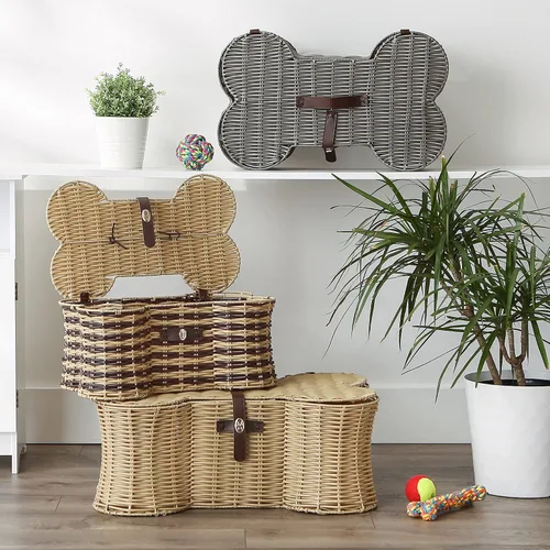 Vista 6 de Bone Dry Pet Storage Collection - Cesta de juguetes, tamaño mediano, 21 x 13 x 8 pulgadas, mimbre de plástico beige
