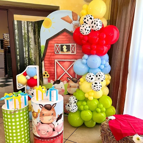 Vista 6 de Kit de guirnalda de arco de globos de vaca de 138 piezas, decoraciones de fiesta de animales de Red Yellow Blue Green Animal Print Balloons, for
