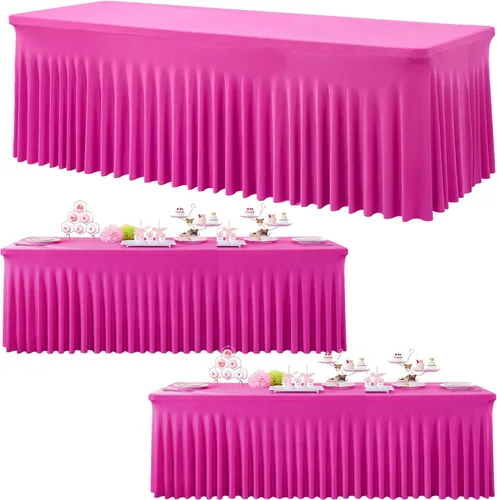 Vista 11 de Paquete de 3 Manteles de Spandex Azul Bebé para Mesas Rectangulares de 6 Pies, Falda de Mesa Azul Elástica Ajustada de 6 Pies para Fiestas de Boda