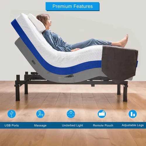Vista 7 de Cama ajustable individual XL de alta calidad con sistema de sueño de espuma viscoelástica Prime Gel de 14 pulgadas, masaje, gravedad cero