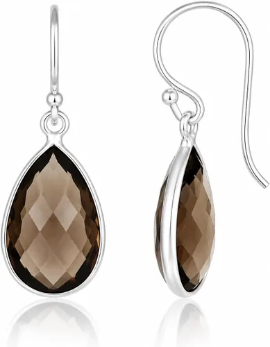 Vista 14 de Aretes de ágata musgo verde de 0.472 x 0.709 in con forma de pera de plata de ley 925, aretes de piedras preciosas hechos a mano, juego de bisel