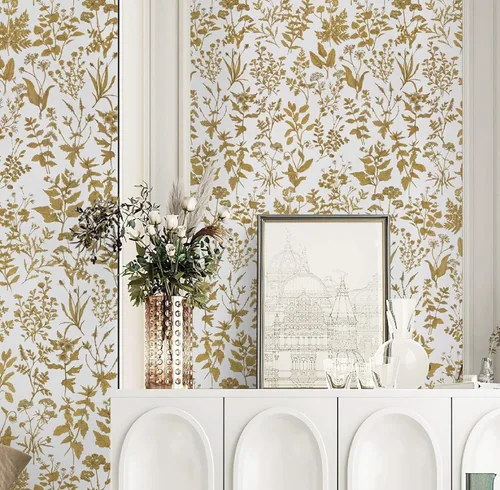 Vista 9 de Dimoon Papel Tapiz de 78.7"x17.3" para Despegar y Pegar Papel de Contacto Negro/Dorado Floral Papel Tapiz Floral Oscuro Papel de Pared Removible
