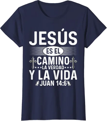 Vista 26 de Camisetas Cristianas en español Versículos Biblia Juan 14:6 Camiseta, Negro, S