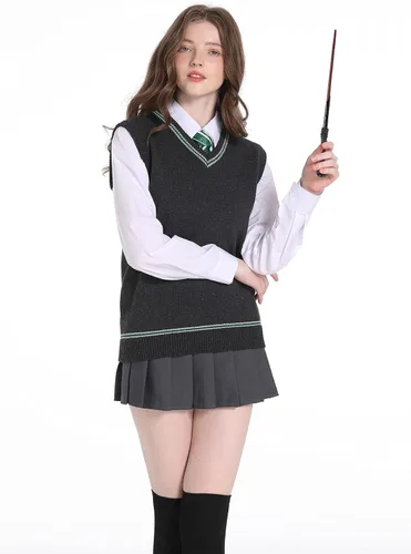 Vista 3 de Loiahoer Chaleco unisex de punto chaleco sin mangas cuello en V sin mangas para cosplay uniforme escolar otoño e invierno