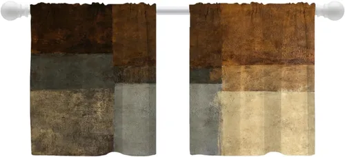 Vista 45 de Shrahala Beige and Orange Abstract Art Brushstrokes Blackout Curtain Tiers, Abstract Oil Paint Kitchen Valance Light Blocking Tier Drapes with Rod