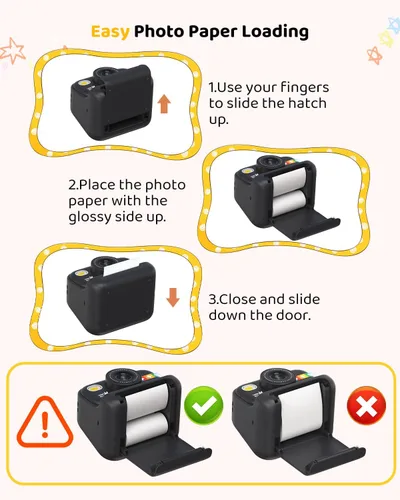 Vista 6 de Cámara de impresión instantánea en color para niños – Cámara para niños con 5 papeles fotográficos de color, video de 48MP y 1080P, 21 marcos