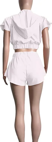 Vista 4 de LYANER Conjunto de dos piezas con capucha y pantalones cortos para mujer