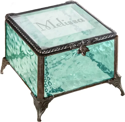 Vista 10 de Joyero personalizado grabado decorativo para tocador, vitral, recuerdo -J Devlin Box EB217-1 (azul)