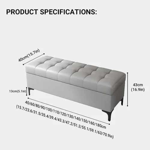 Vista 2 de Tufted Leather Storage Bench End of Bed Upholstered Entryway Ottoman Chest Café claro