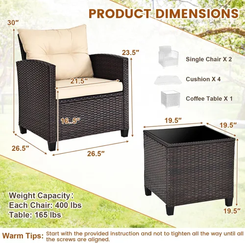 Vista 2 de ORALNER Juego de muebles de patio de 3 piezas, juego de mimbre para Beige