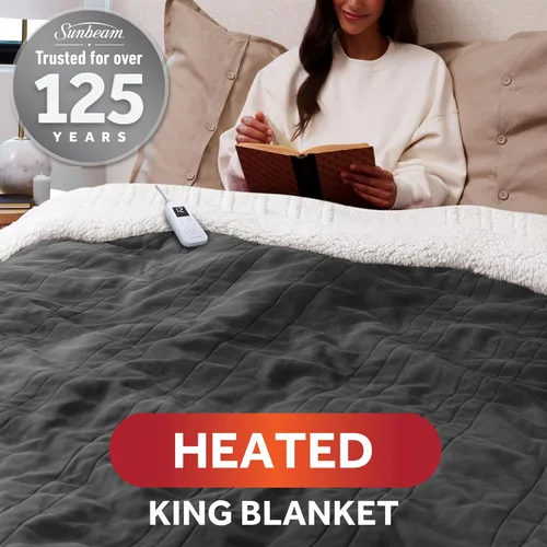 Vista 2 de Sunbeam Electric Royal Luxe - Manta térmica de microfelpa de sherpa inversa, 12 ajustes de calor, apagado automático seleccionable de 12 horas
