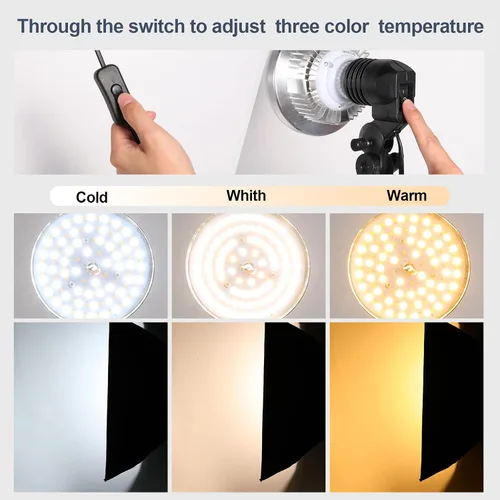 Vista 2 de Bombilla LED tricolor regulable de 85 W, bombilla de caja de luz en espiral de 5500 K en enchufe E27 para fotografía, fotografía, video, estudio