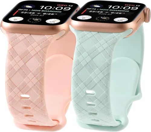 Vista 8 de Correas grabadas a cuadros compatibles con Apple Watch Band de 1.575 in 1.614 in 1.496 in 1.654 in 1.732 in 1.772 in 1.929 in, correa deportiva