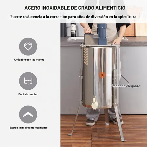 Vista 4 de VEVOR Extractor Eléctrico de Miel, Extracción de Apicultura de Acero Inoxidable de 2/4 Marcos, Centrifugadora de Tambor de Panal con Tapa
