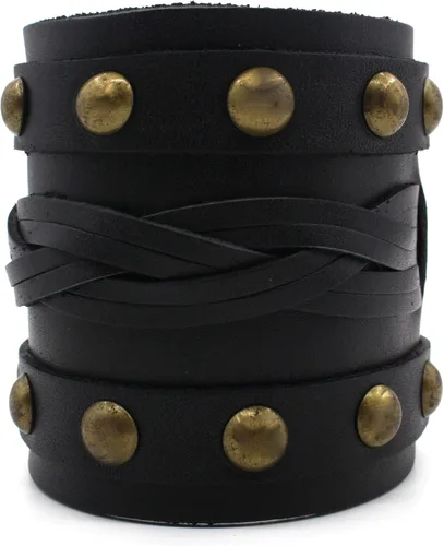 Vista 2 de Pulsera de cuero para hombres y mujeres, pulsera de aleación de cuerda trenzada punk