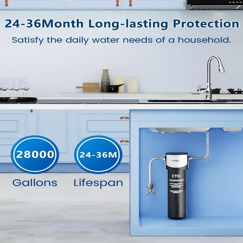 Vista 4 de Vortopt Filtración debajo del fregadero y encimera de 28000 galones, filtro de agua para fregadero de cocina, sistema de filtro para debajo
