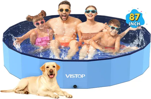 Vista 16 de VISTOP Piscina plegable para perros de 97 pulgadas con rociador, piscina grande de carcasa dura para mascotas, piscina plegable antideslizante