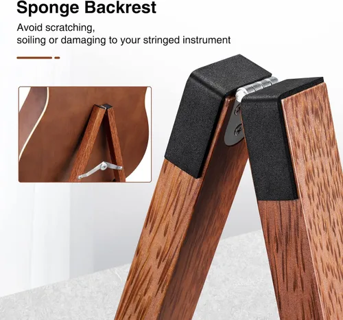 Vista 2 de LEKATO Soporte de madera para guitarra, soporte plegable de espuma acolchada para acústico, eléctrico, bajo, banjo, mandolina Mahogany Wood
