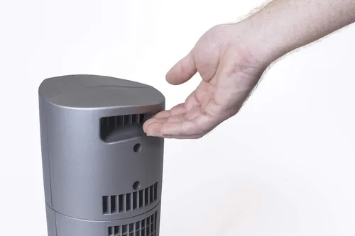 Vista 4 de Lasko Wind Tower Platinum - Ventilador de escritorio compacto para el hogar con 3 velocidades, oscilación generalizada, 14 pulgadas, gris, 4910