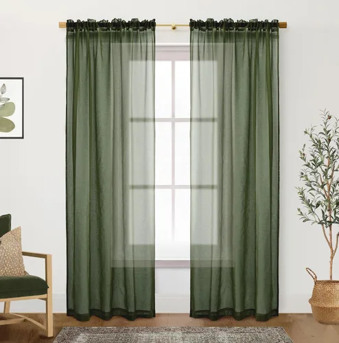 Vista 11 de XTMYI Cortinas negras de 48 pulgadas de largo para dormitorio, juego de 2 paneles, bolsillo para cortinero, cortinas de encaje transparentes