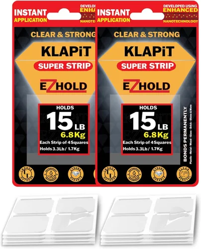 Vista 9 de KLAPiT Super Strip EZHold 16 piezas de cinta de montaje de 1 x 1 pulgada cuadrados - Soporta hasta 15 libras