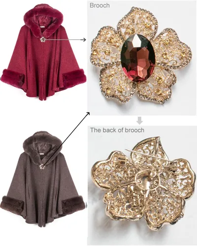 Vista 6 de Dahlia Capa de poncho de invierno para mujer con ribete de piel sintética y forro polar