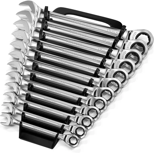 Vista 9 de Olsa Tools Juego de llaves de trinquete de cabeza flexible de 120 dientes 12 piezas - métrico