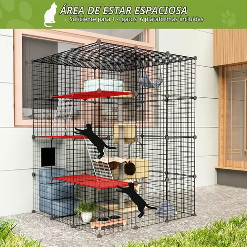 Vista 3 de Oneluck - Casa para gatos al aire libre, jaulas para gatos con puerta de entrada súper grande, balcón para gatos con plataformas de 41 pulgadas
