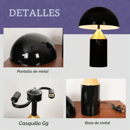 Vista 7 de Meefad Venus - Lámpara de mesa decorativa con diseño de hongo y moderna luz Negro