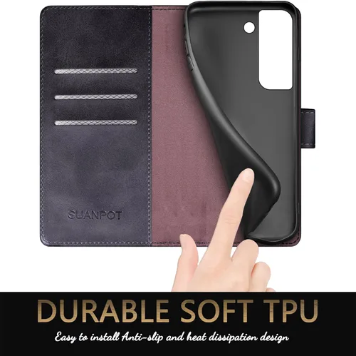 Vista 7 de SUANPOT Funda de piel tipo cartera para Samsung Galaxy S22 con bloqueo RFID, tarjetero para tarjetas de crédito, funda para teléfono con tapa a