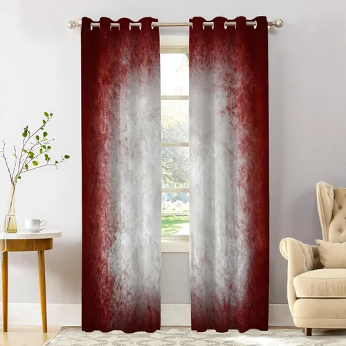 Vista 66 de Shrahala Beige and Orange Abstract Art Brushstrokes Blackout Curtain Tiers, Abstract Oil Paint Kitchen Valance Light Blocking Tier Drapes with Rod