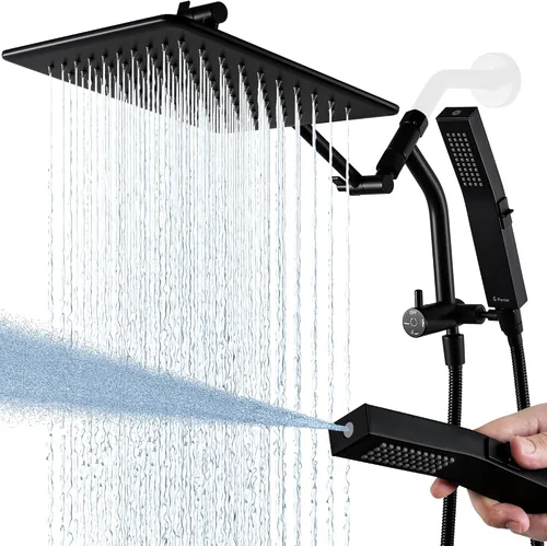 Vista 10 de G-Promise Cabezal de ducha de lluvia de metal completo de 10 pulgadas con modo de lavado de potencia incorporado manual, desviador de 3 vías
