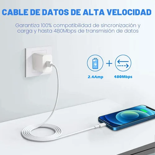 Vista 5 de Paquete de 3 cargadores para iPhone de 6 pies con certificación MFi de Apple, cable Lightning de 6 pies, compatible con iPhone 14/13/12 Mini Pro Max