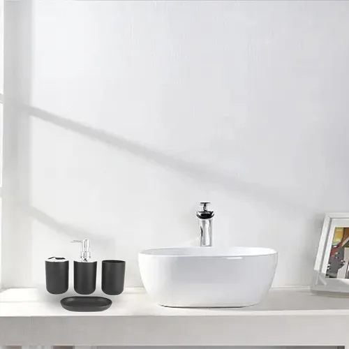 Vista 9 de Juego de 4 accesorios de baño, con dispensador de jabón, botella, cepillo de dientes y soporte para pasta de dientes, taza para cepillos de dientes