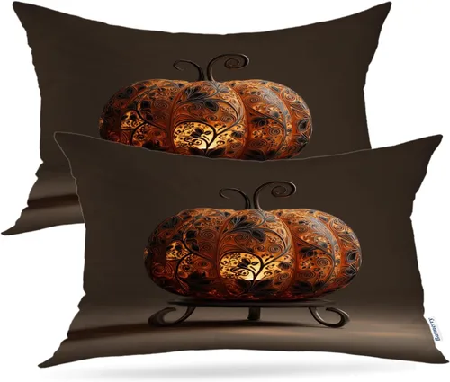 Vista 25 de Batmerry Autumn Maple Leaves Throw Pillow Covers, red Fall Orange Leaves Decorative Pillow Covers Digital Printing Blended for Couch Sofa Bed