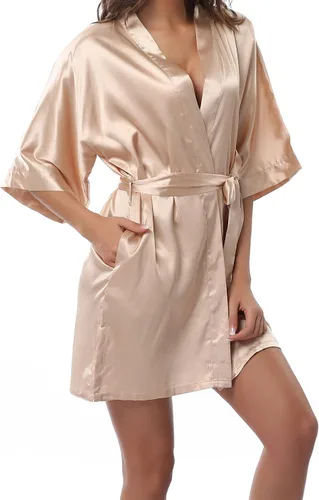 Vista 2 de Bata corta estilo Kimono de satén para mujer, para bodas, fiestas de novia, damas de honor