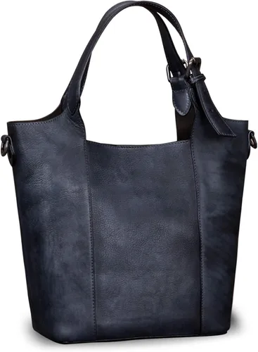 Vista 2 de Bolsos de cuero genuino para mujer, estilo vintage, hecho a mano, bolso de hombro, bolso de mano de piel de vaca, bolso con asa superior para mujer