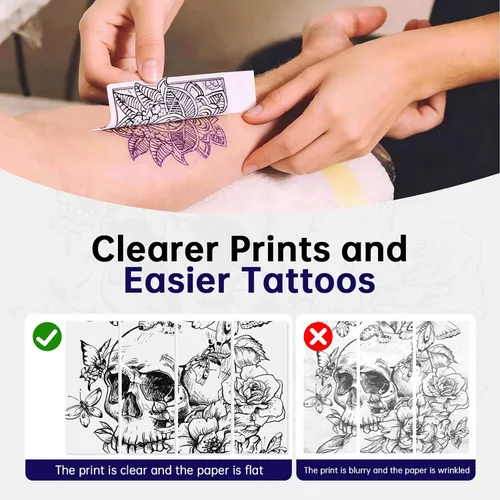 Vista 7 de Impresora de plantillas de tatuajes para principiantes y artistas, con 3 piezas de papel de transferencia de tatuajes, impresora térmica inalámbrica