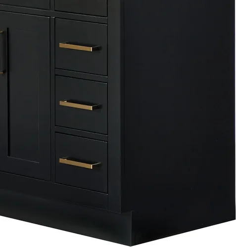 Vista 8 de DKB Isabella - Mueble de baño negro de 42 pulgadas con fregadero, lavabo rectangular, encimera de cuarzo blanco puro y protector contra salpicaduras