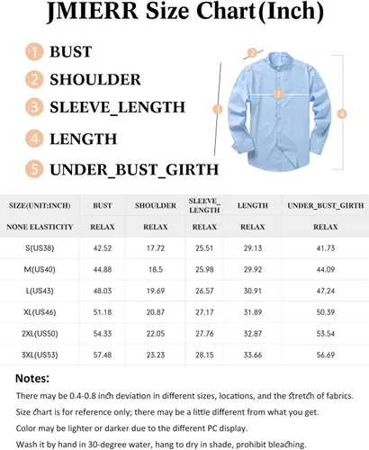 Vista 6 de JMIERR Mens Banded Collar Dress Shirts Casual Long Sleeve Mandarin Collar Button Down Shirt
