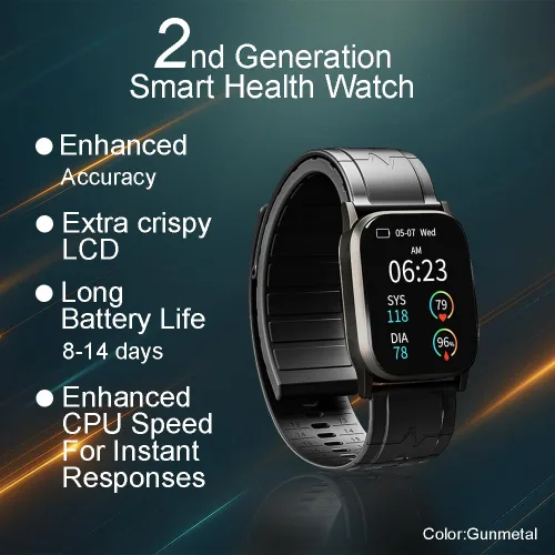 Vista 5 de Reloj inteligente AI Grey Metal BP, FDA 510 (k) autorizado, presión arterial con bolsa de aire, seguimiento mental, velocidad, oxígeno en sangre