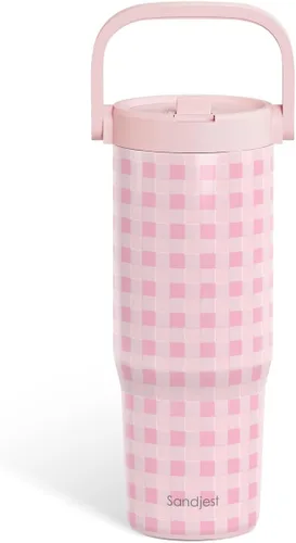 Vista 40 de SANDJEST Besties - Vaso de acero inoxidable con tapa para pajita de 30 onzas con asa de transporte para mujeres, niñas, mejores amigas, taza de café