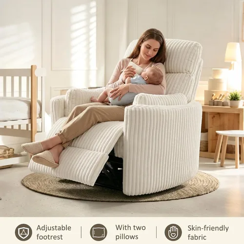 Vista 13 de Mecedoras cómodas con respaldo alto 360 giratorias, mecedoras reclinables con 2 almohadas, silla reclinable para adultos, espacios pequeños Beige