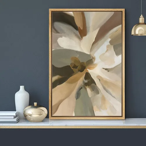 Vista 2 de MUDECOR Impresión en Lienzo Enmarcado Arte de Pared Pincelada Floral Abstracta en Tonos Neutros Cálidos Tonos Terrosos Ilustraciones Minimalismo