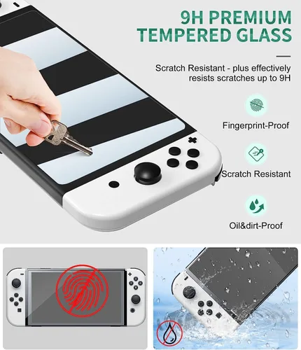 Vista 2 de rapell Paquete de 3 protectores de pantalla de vidrio templado compatibles con Nintendo Switch OLED Premium Protector de pantalla de vidrio templado