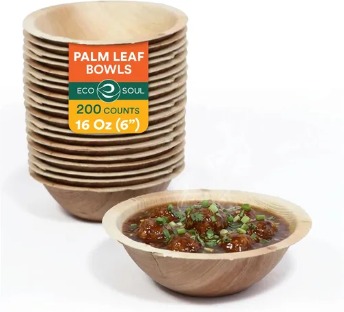 Vista 14 de ECO SOUL Cuencos desechables de hoja de palma como bambú, 16 onzas, redondo, paquete de 20 unidades, vajilla biodegradable y compostable para servir
